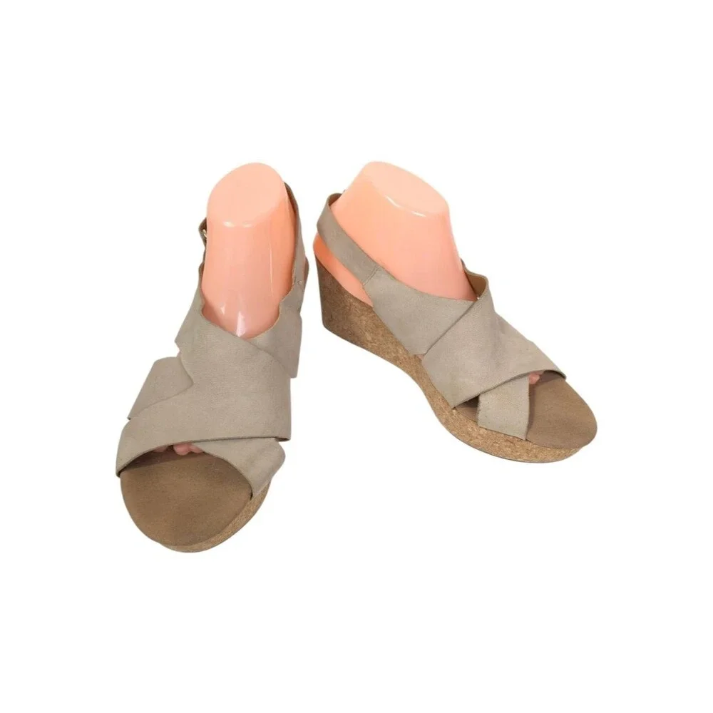 Clarks Annadel Eirwyn Sand Nubuck Cork Wedge Sandals Slingback Size 12